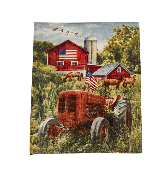 "Patriotic Tractor" 1-Ply Faux Fur Everyday Blanket