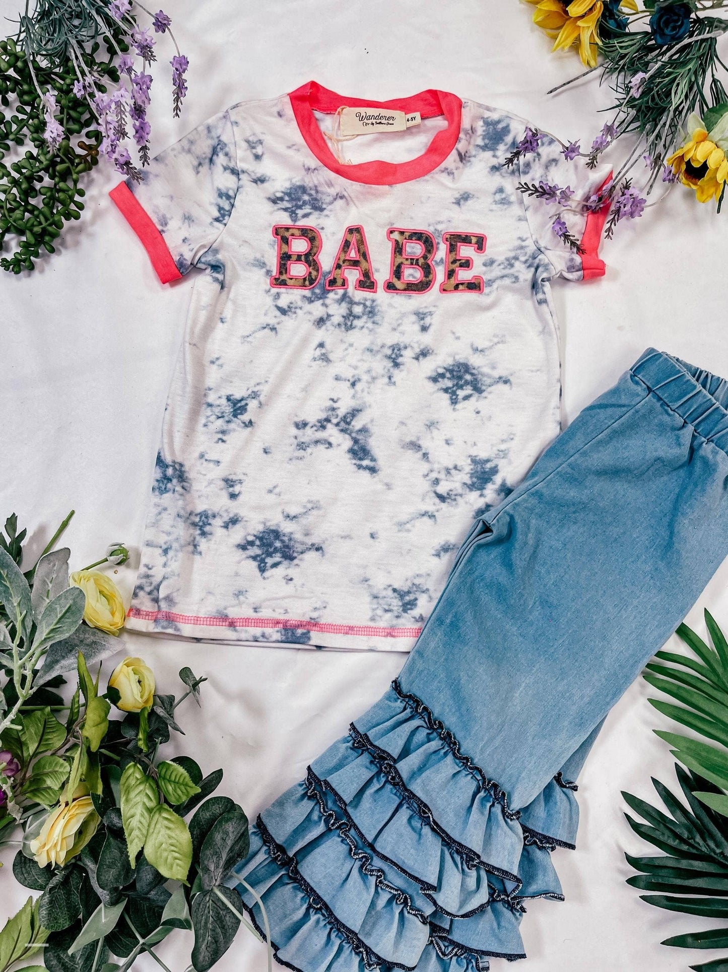 Leopard Babe Patch on Marble Ringer Tee Youth