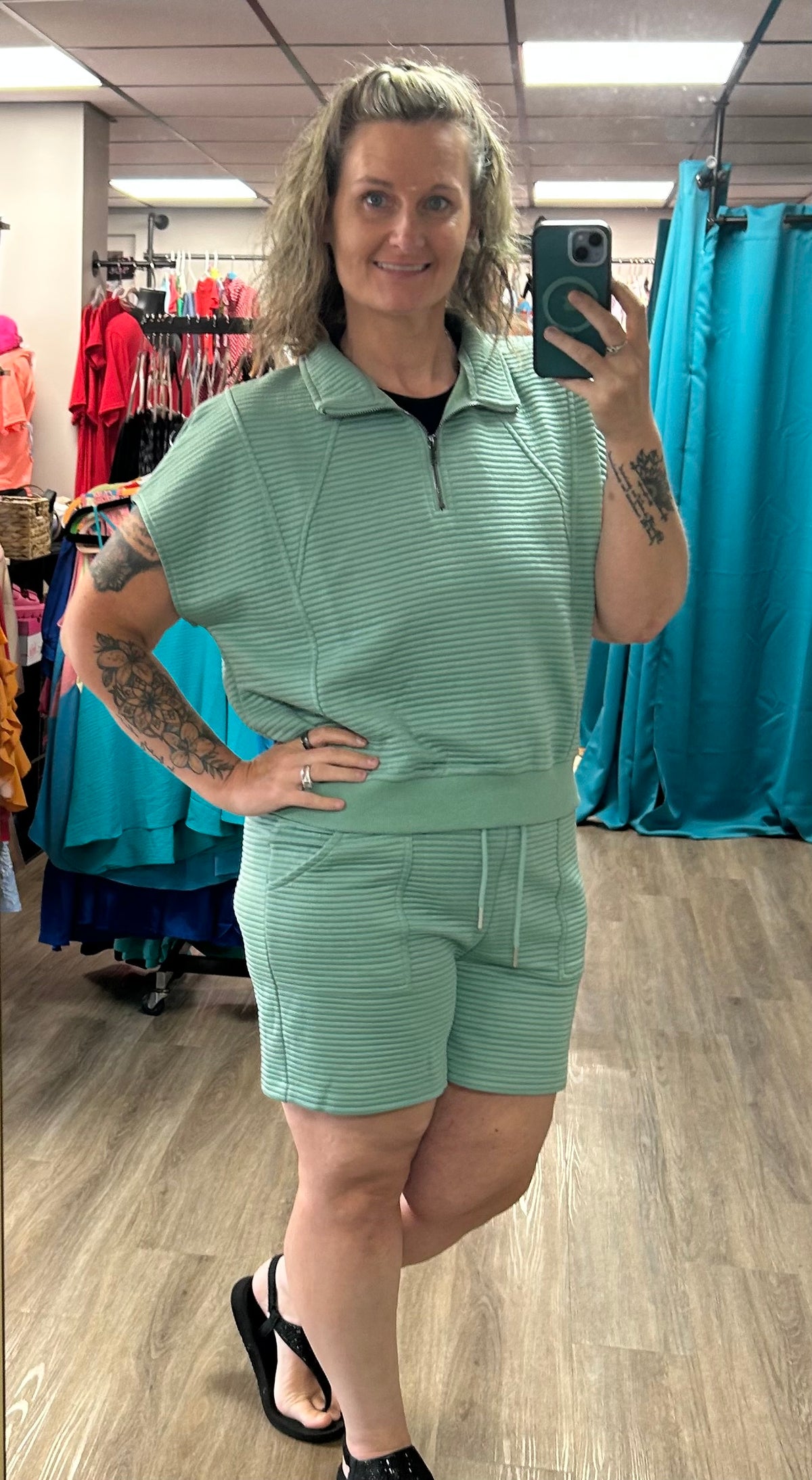 Quilted Sage short set
