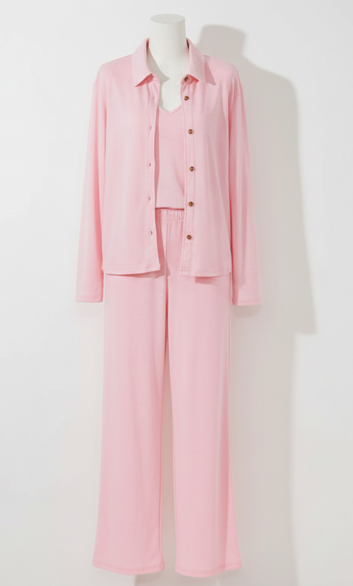 3 pc soft lounge set tank,pants and button up