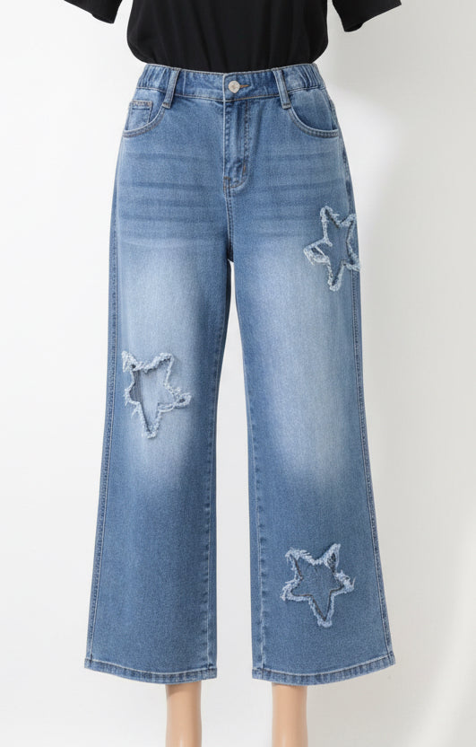 Star patch cropped jeans