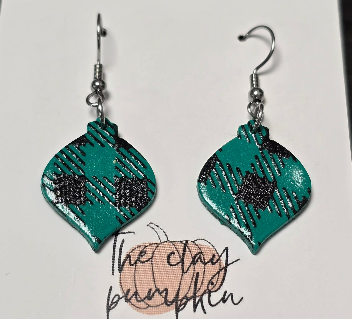 Green/Black plaid dangles