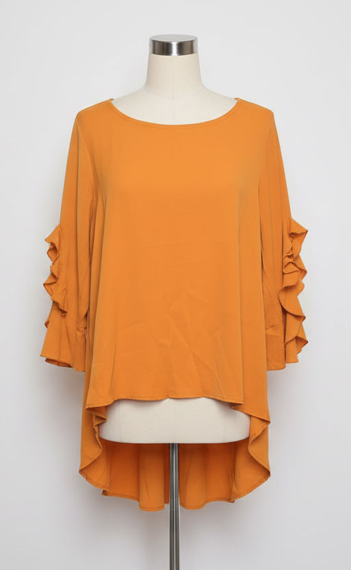 Hi-low ruffle sleeve blouse