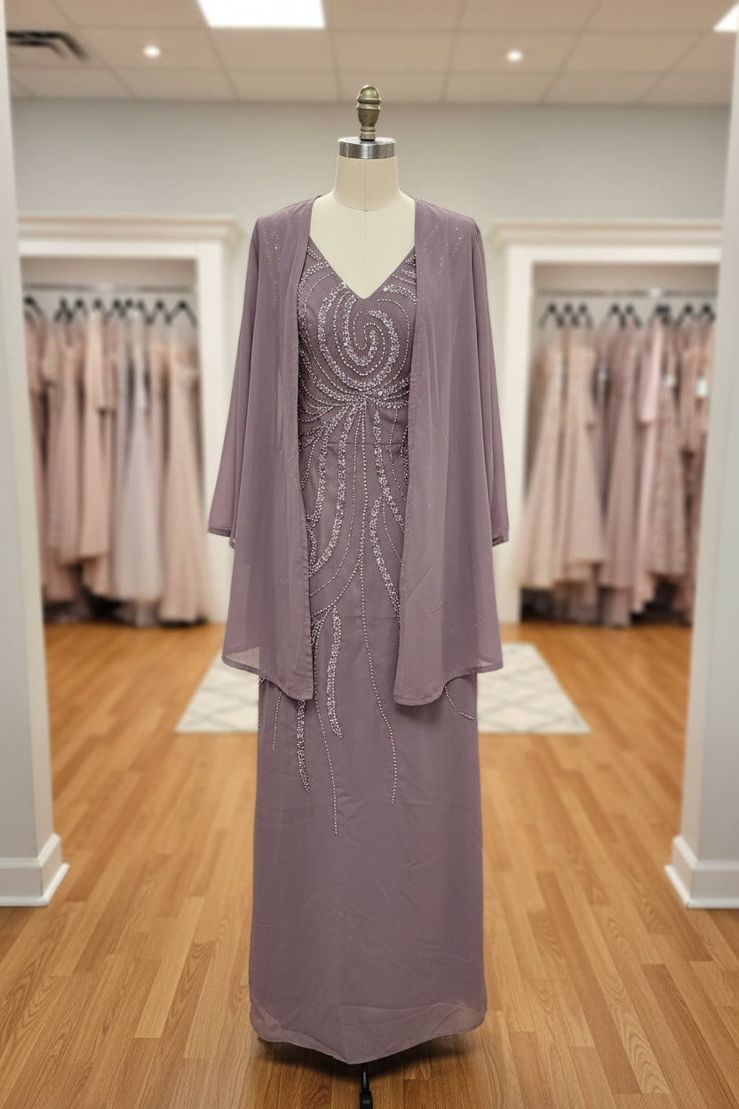 Mauve 2 piece dress set zipper back