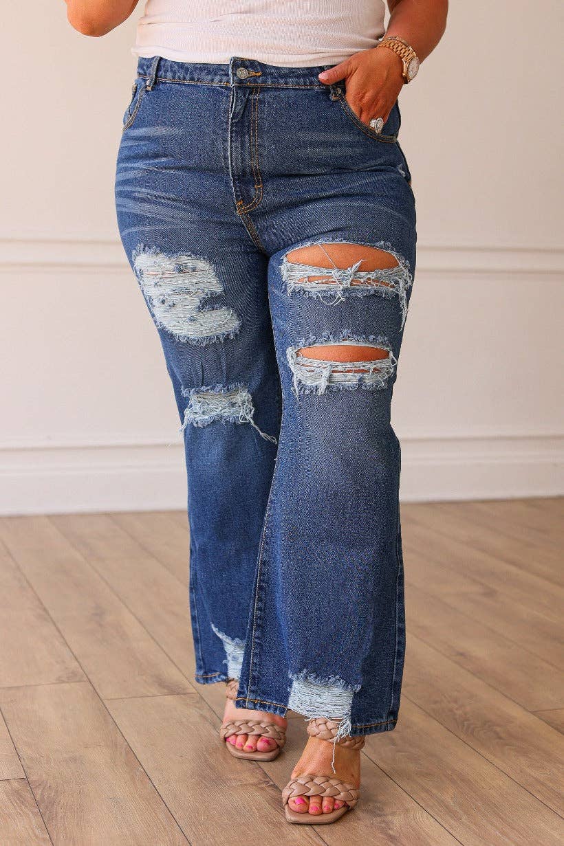 The Blake Mid Washed Mid Rise Distressed Crop Flare: Grace+Emma