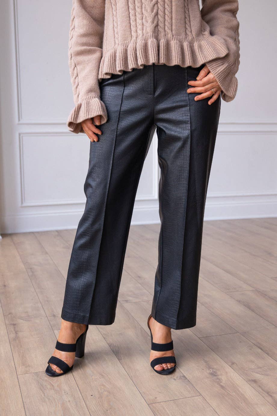 Always Edgy Black Snake Print Leather Pants: Black Grace+Emma