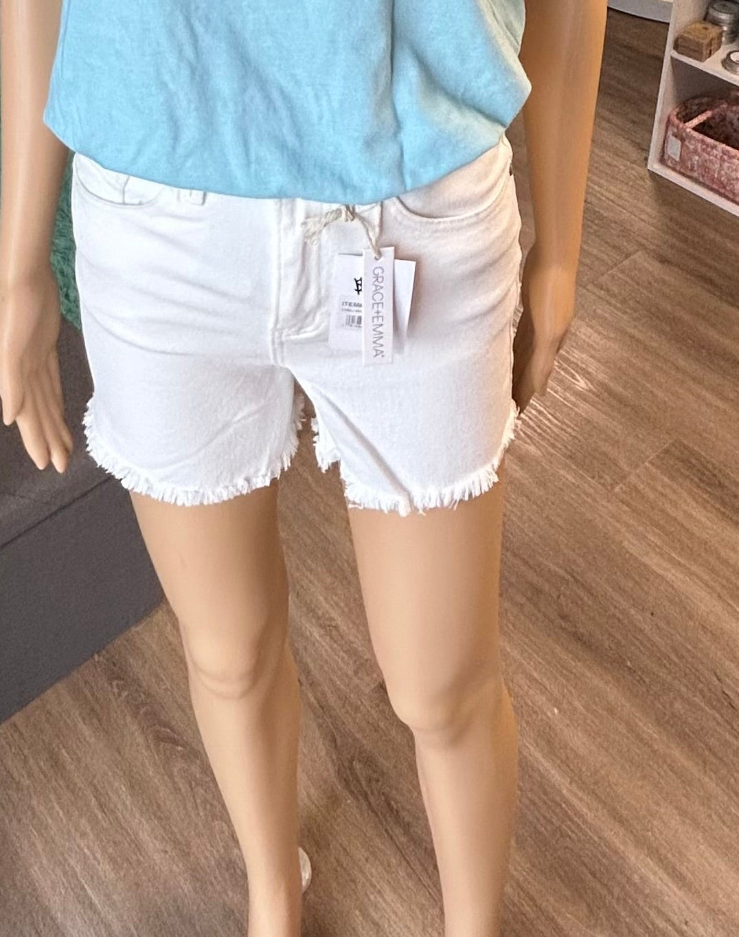 The Lola White Distress Denim Shorts