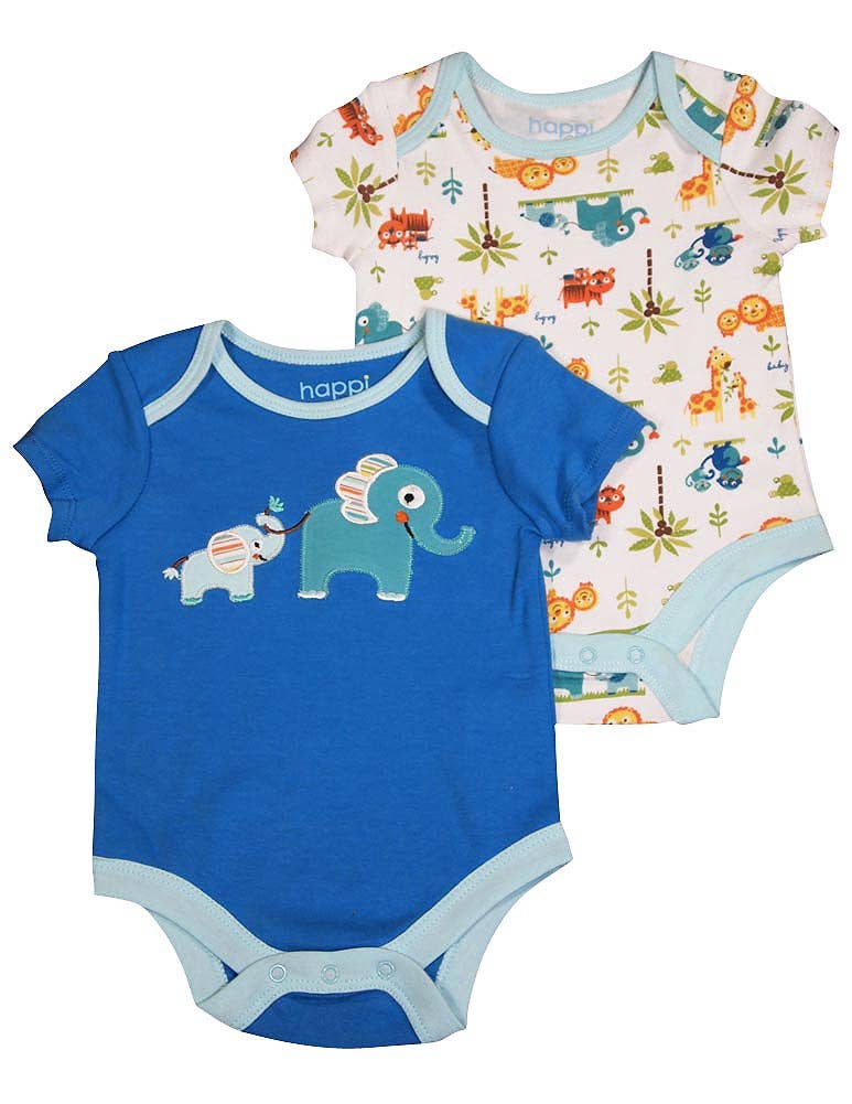 Happi by Dena Baby Boys Newborn Short Sleeve Bodysuit 2 Piec