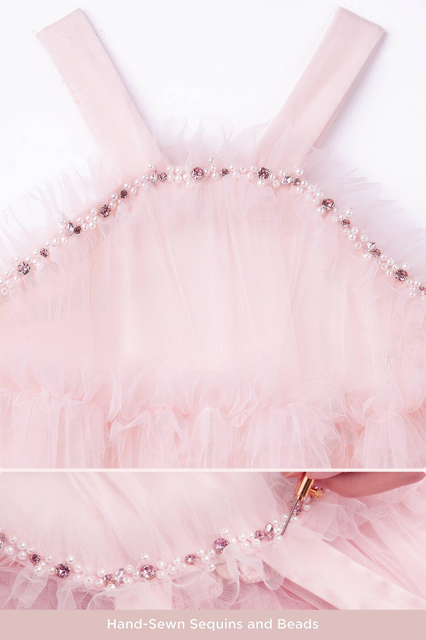 Halter Neck Pearl Tiered Tulle Birthday Party Dress