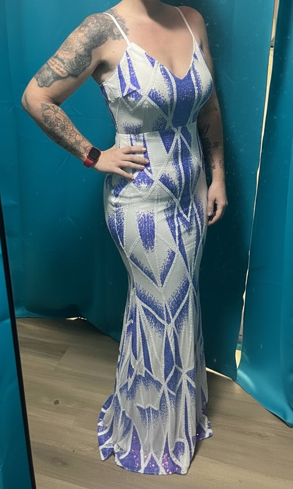 WOMEN'S SLEEVELESS V-NECK SEQUINS BODYCON MAXI DRESS