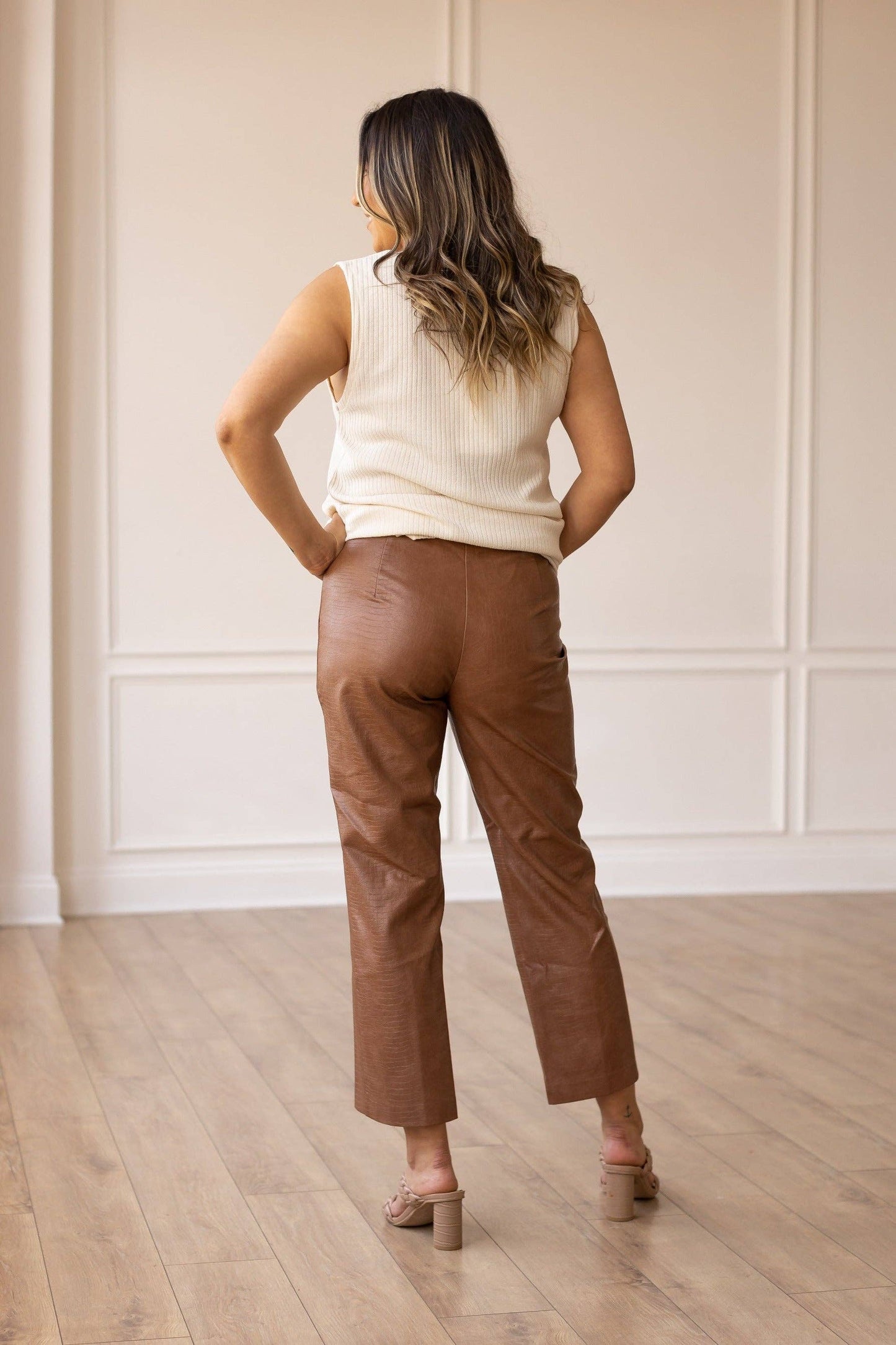 Always Edgy Brown Snake Print Leather Pants: Brown