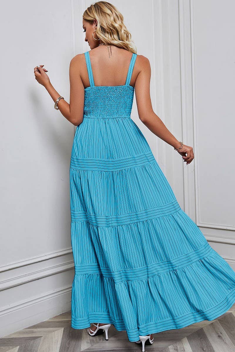 SLEEVELESS TANK TOP STRIPED MAXI DRESS: Teal