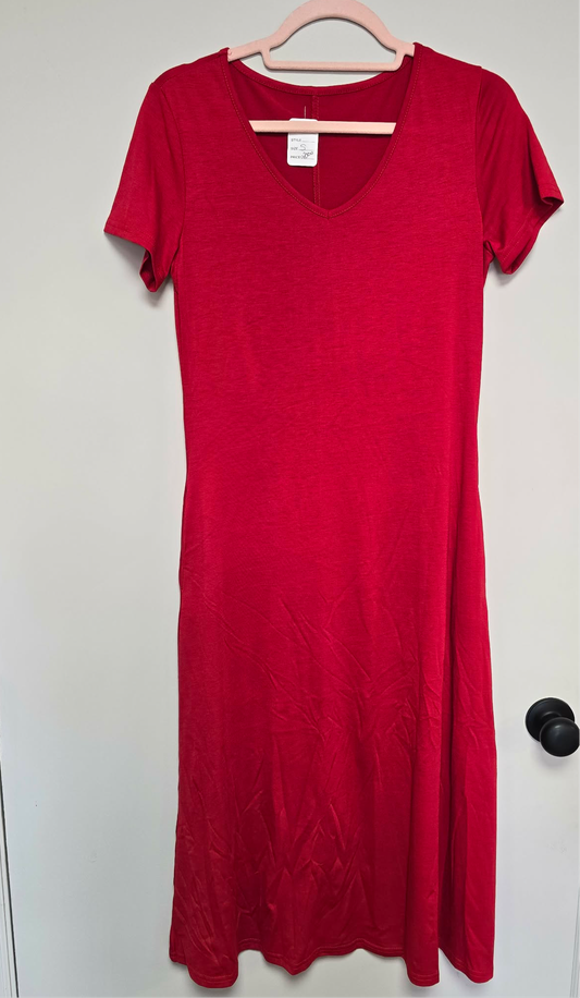 Red V-neck dress