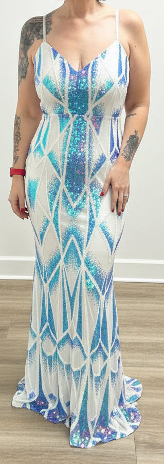 WOMEN'S SLEEVELESS V-NECK SEQUINS BODYCON MAXI DRESS