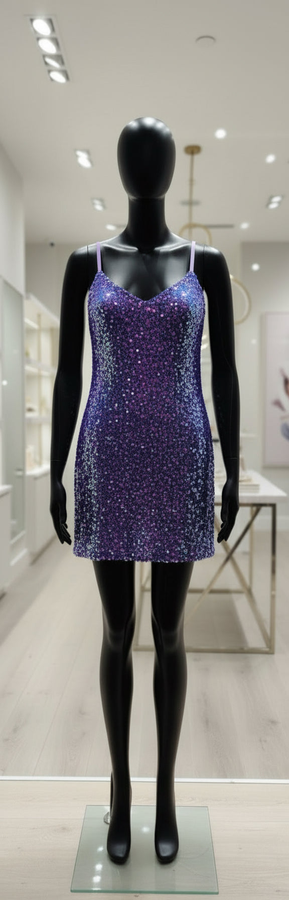 PLUS SIZE SLEEVELESS V-NECK BODYCON SEQUINS MINI DRESS- Identity