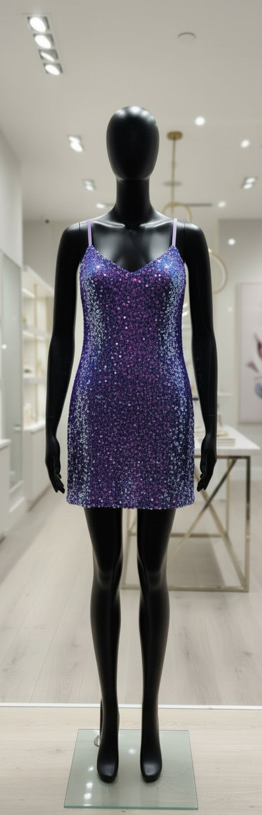 PLUS SIZE SLEEVELESS V-NECK BODYCON SEQUINS MINI DRESS- Identity