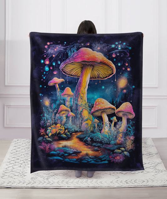 "Psychedelic Mushrooms"  1-Ply Faux Fur Everyday Blanket