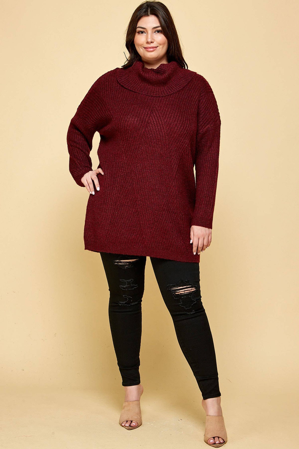 PLUS SIZE HEAVY KNIT LONG TURTLENECK SWEATER MFS1226BX