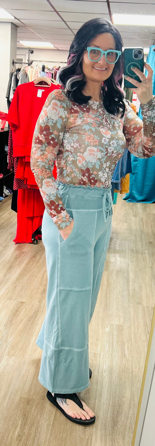 Seafoam Terry washed wide leg pants