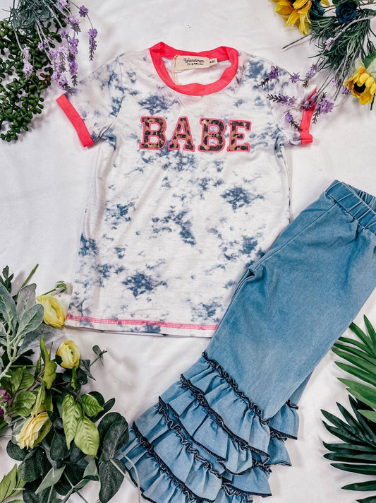 Leopard Babe Patch on Marble Ringer Tee Youth