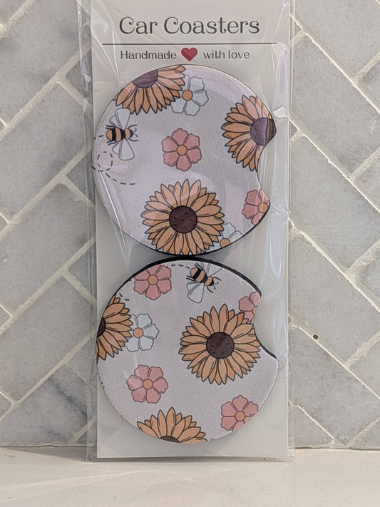 Bee and Sunflower Car Coasters