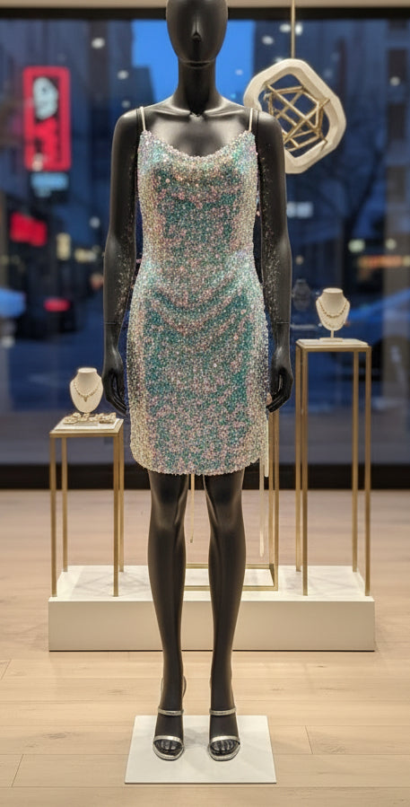 SLEEVELESS OPEN BACK SEQUINS RUCHED BODYCON MINI DRESS