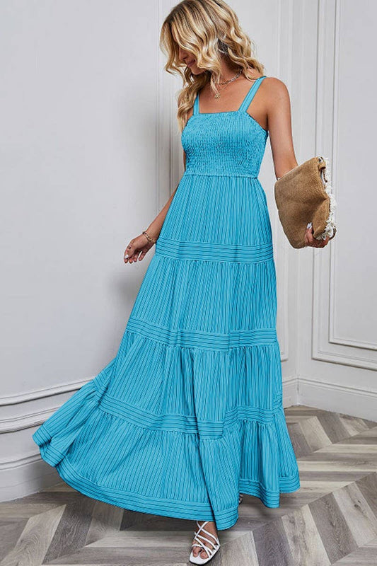 SLEEVELESS TANK TOP STRIPED MAXI DRESS: Teal