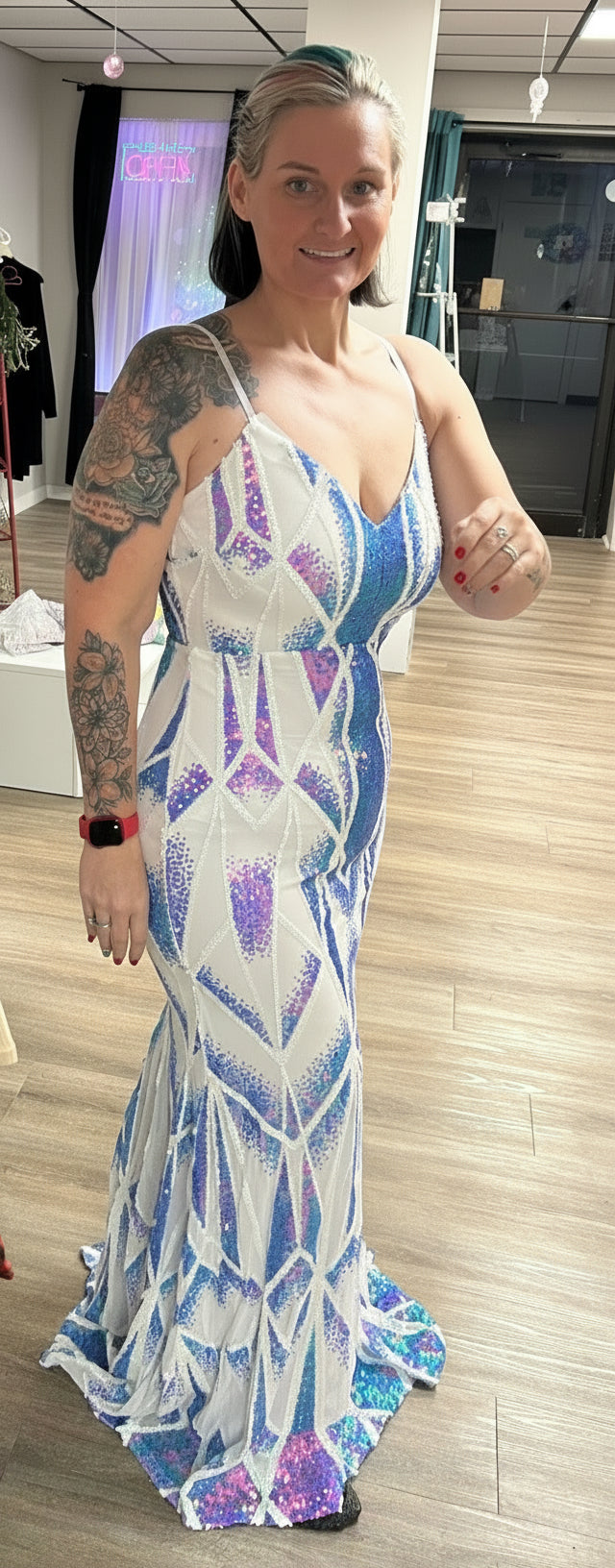 WOMEN'S SLEEVELESS V-NECK SEQUINS BODYCON MAXI DRESS
