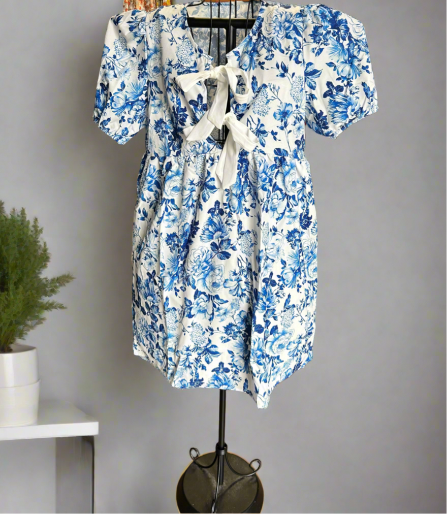 Blue and white floral dress