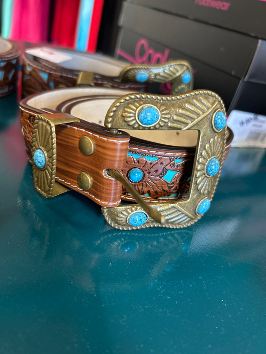 Turquoise leather belt