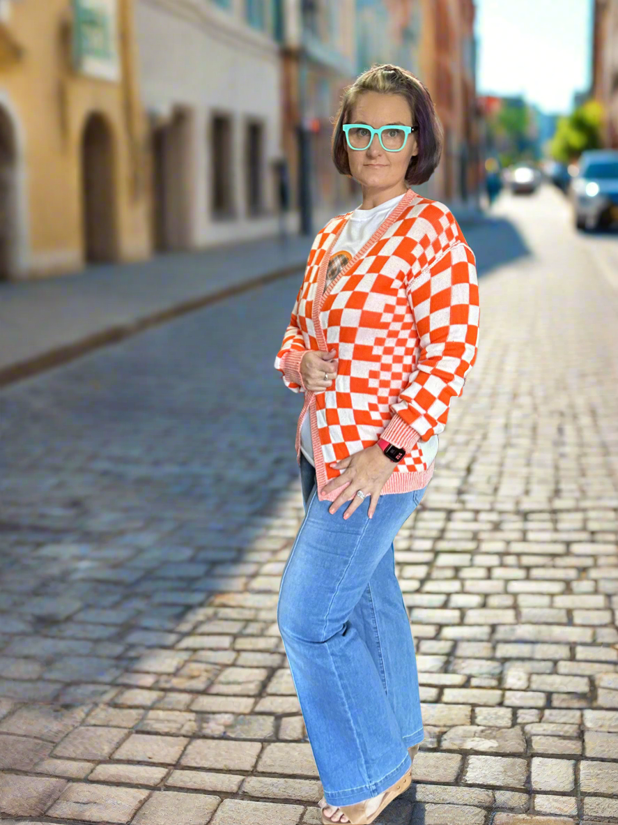 Orange Checkered Cardigan