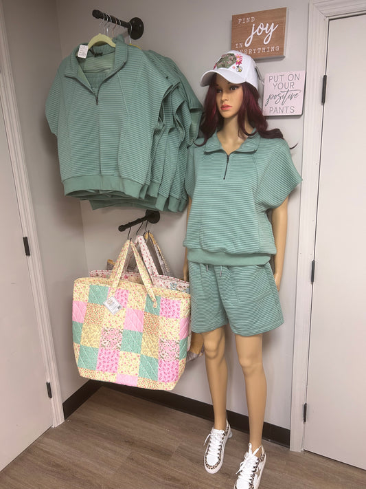 Quilted Sage short set