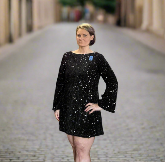 Black sequin dress silk tie back