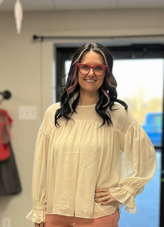 Cream Ruffle Chiffon blouse