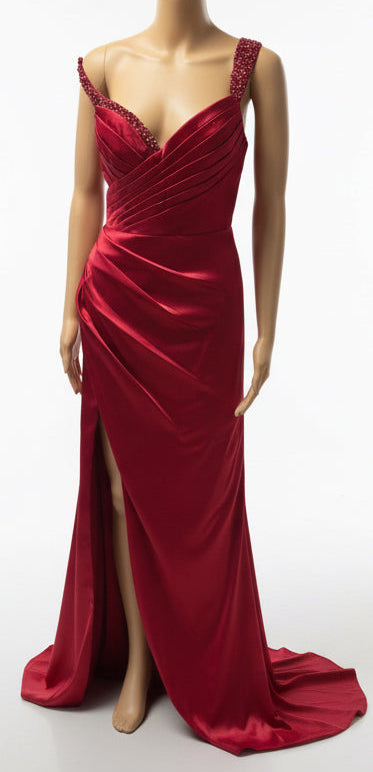 One shoulder satin formal Nox Anabel Red or Black