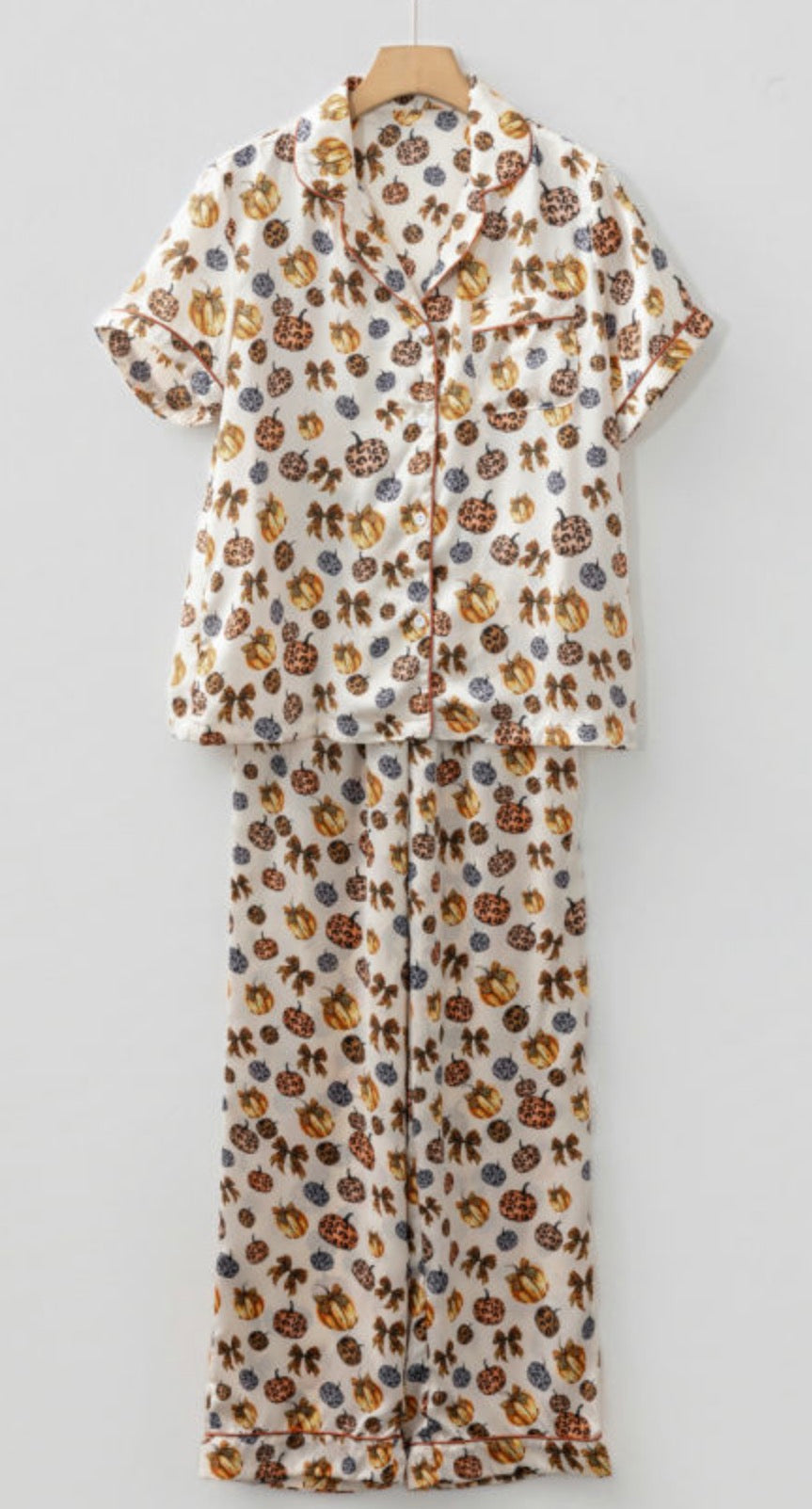 Leopard All over Pumpkin Satin Pajama set