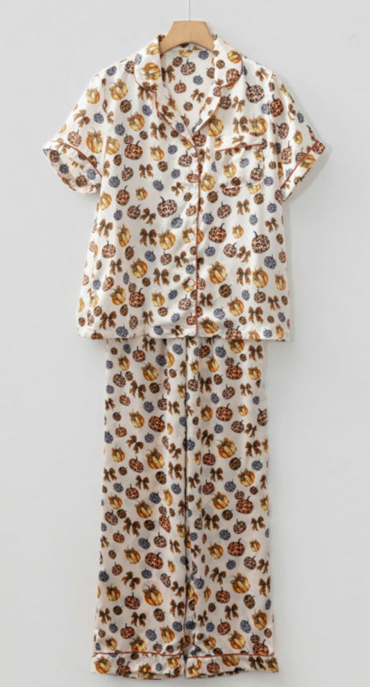 Leopard All over Pumpkin Satin Pajama set
