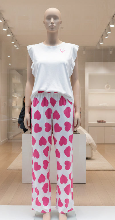Ruffled tank top/Heart pant pajamas Red or Pink