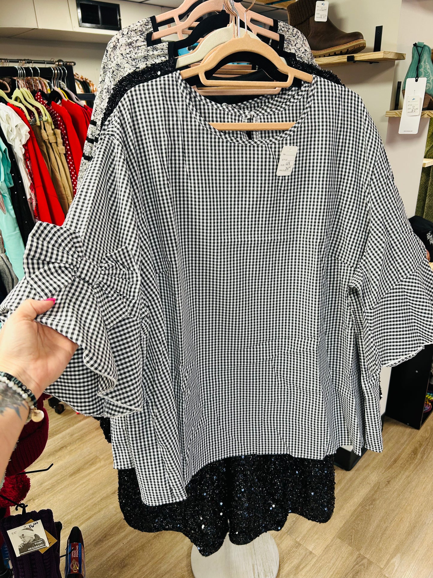 Black plaid bow top