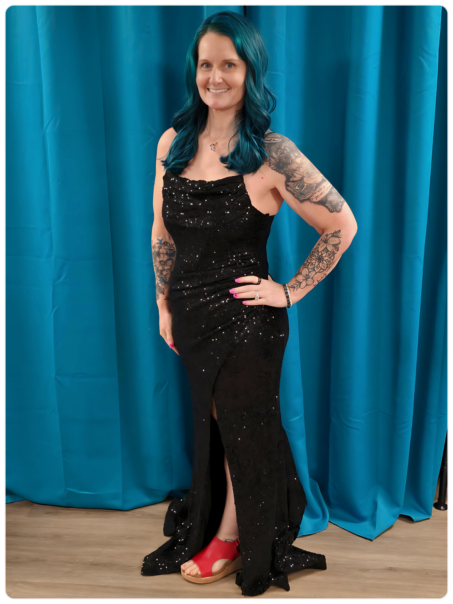 Black SOLID SEQUIN MAXI DRESS
