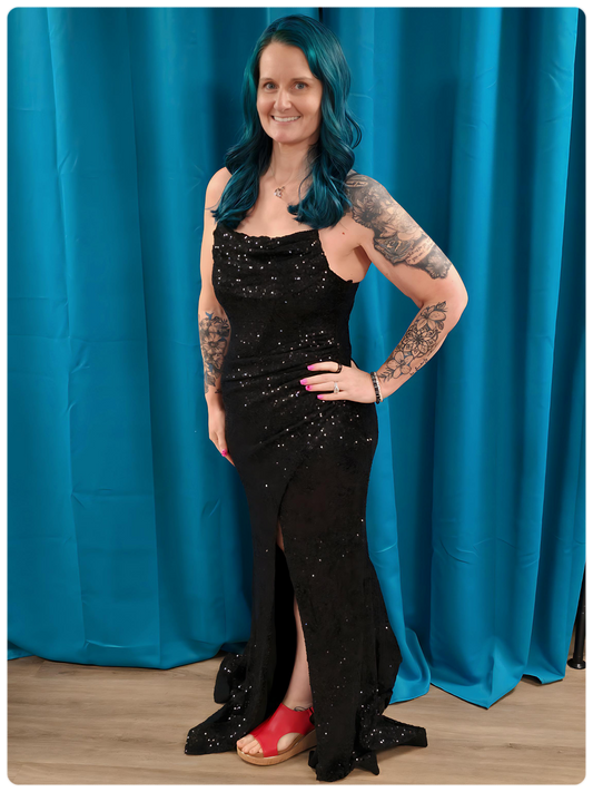 Black SOLID SEQUIN MAXI DRESS