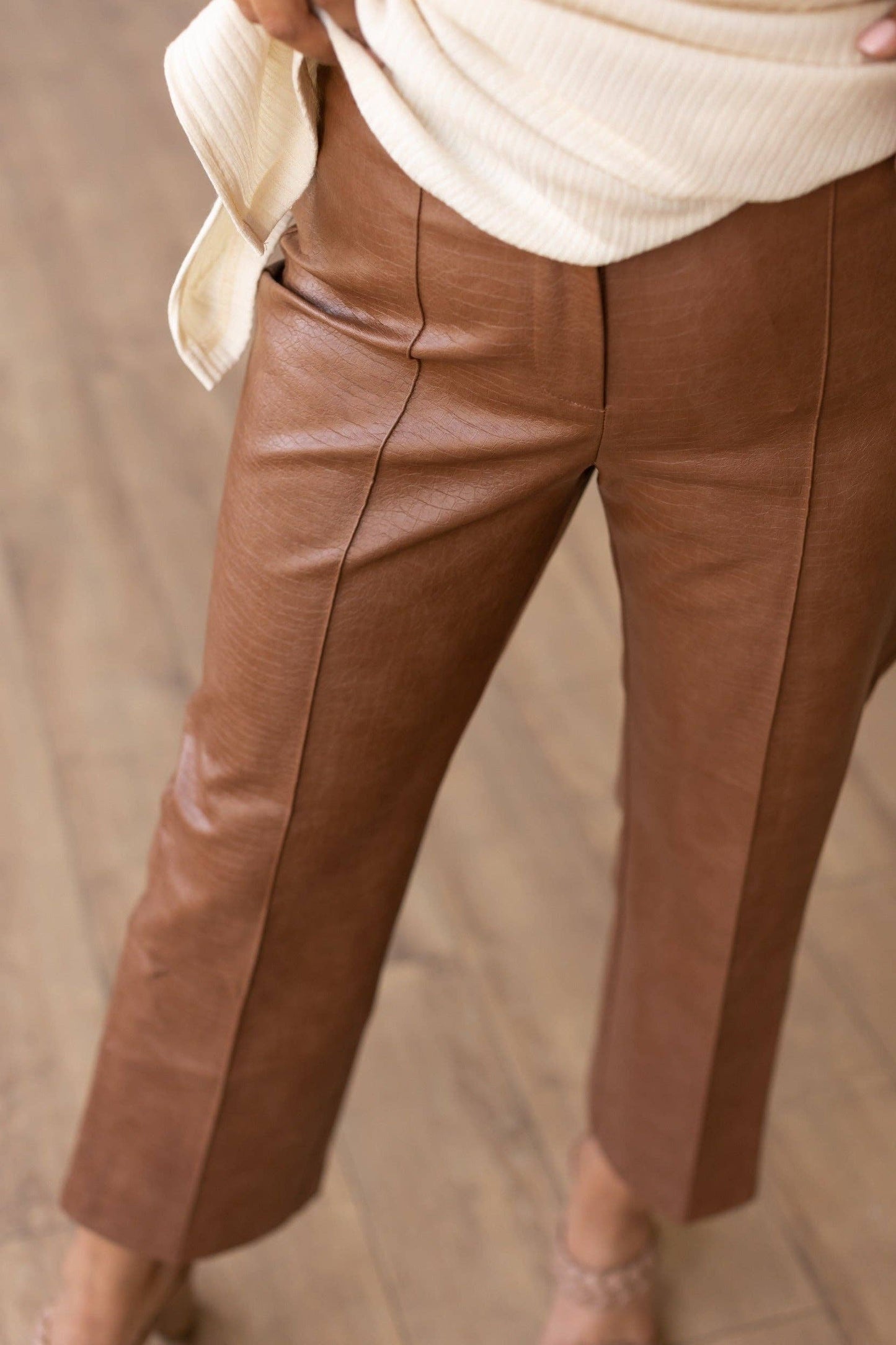 Always Edgy Brown Snake Print Leather Pants: Brown