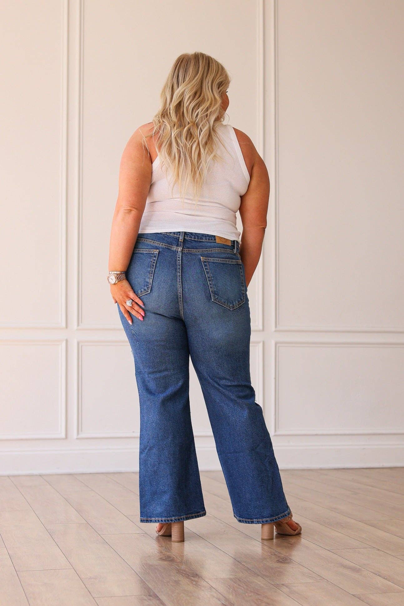 The Blake Mid Washed Mid Rise Distressed Crop Flare: Grace+Emma