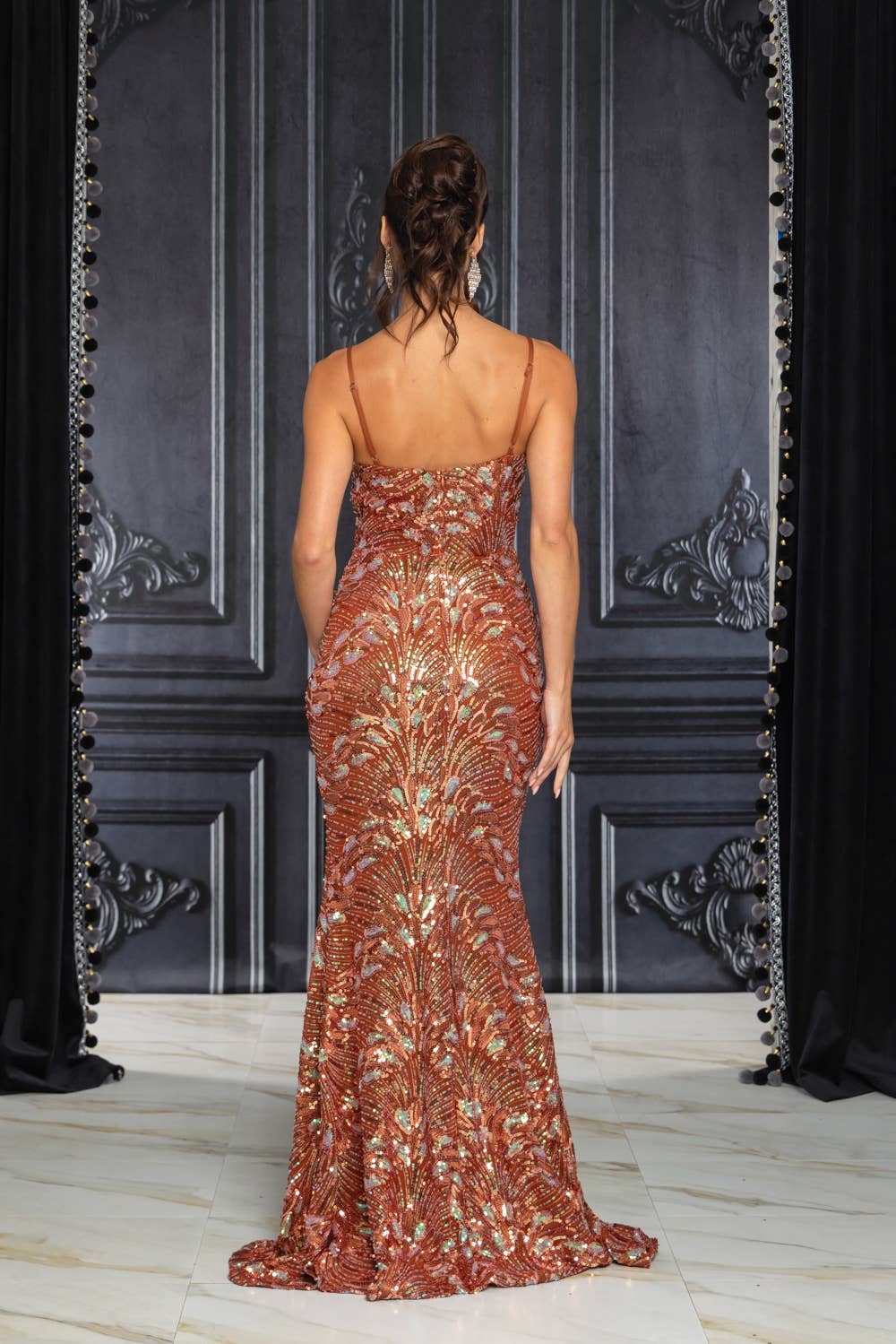 Copper/ teal  MULTI COLOR SEQUIN MAXI DRESS