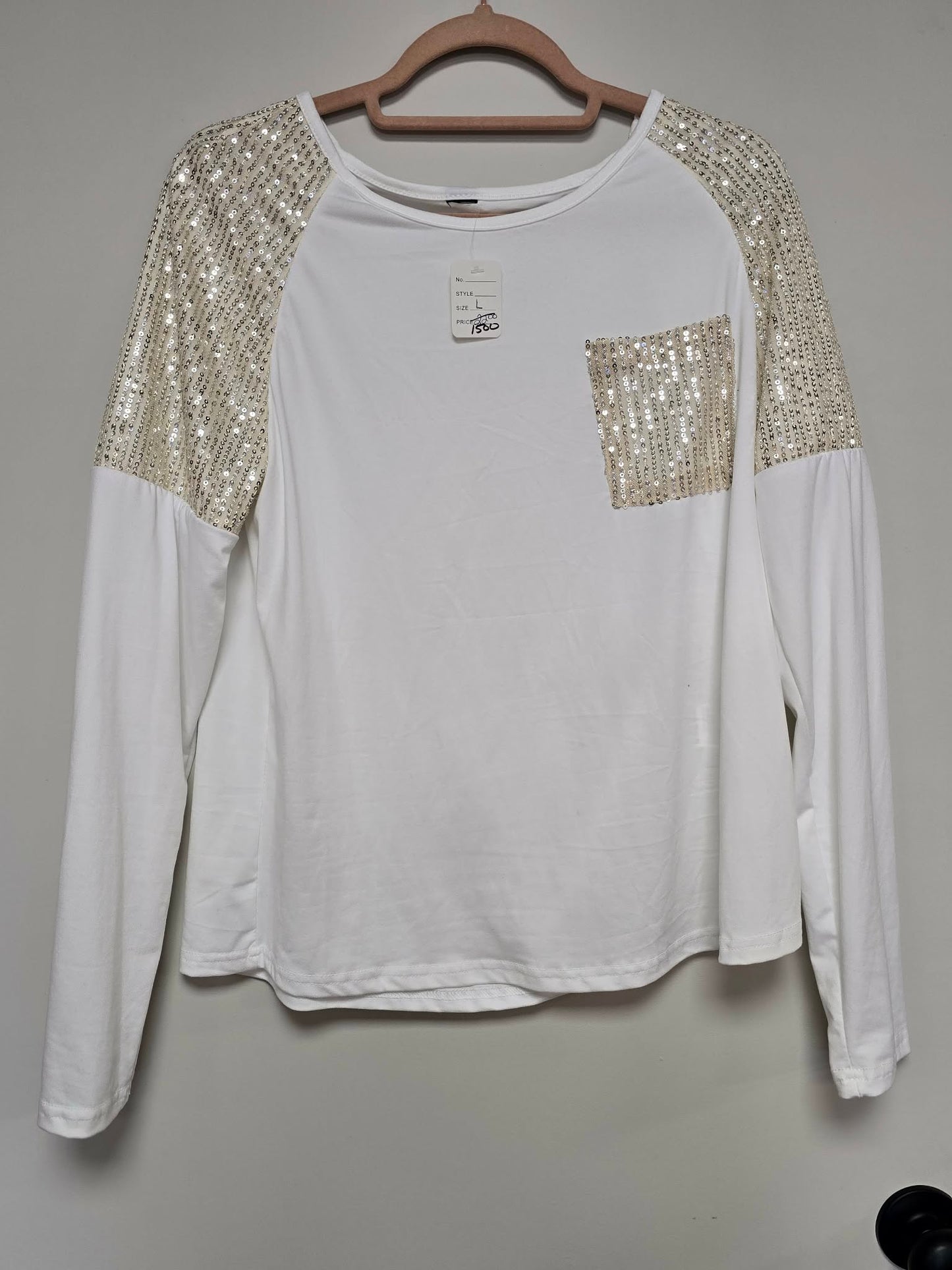 White long sleeve with sequin accents