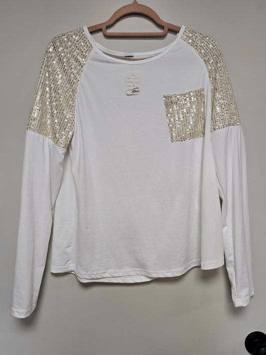 White long sleeve with sequin accents