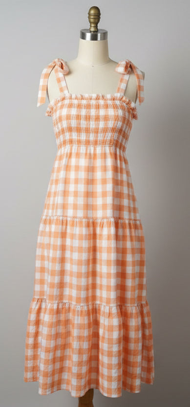 Orange checkered dress w/ pockets