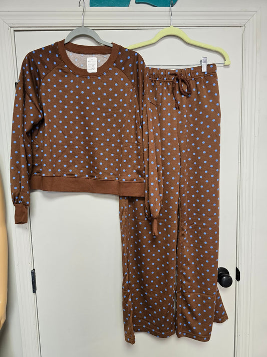 Brown & Blue polka dot pant set