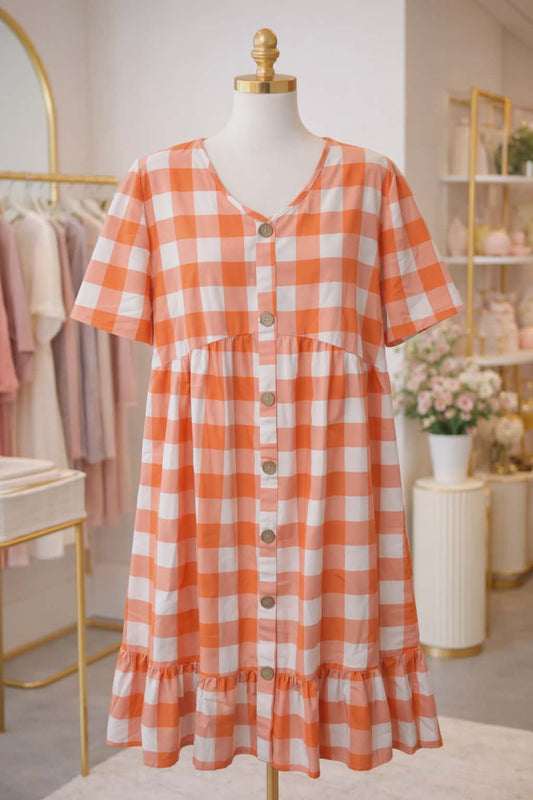 Orange & White Checkered Dress