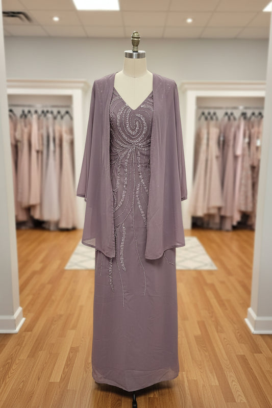 Mauve 2 piece dress set zipper back